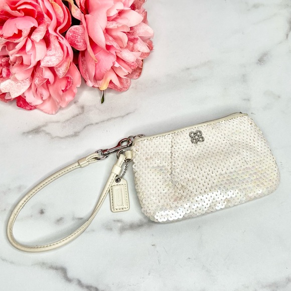 COACH 4C White Sequin Mini Wristlet - Picture 1 of 6
